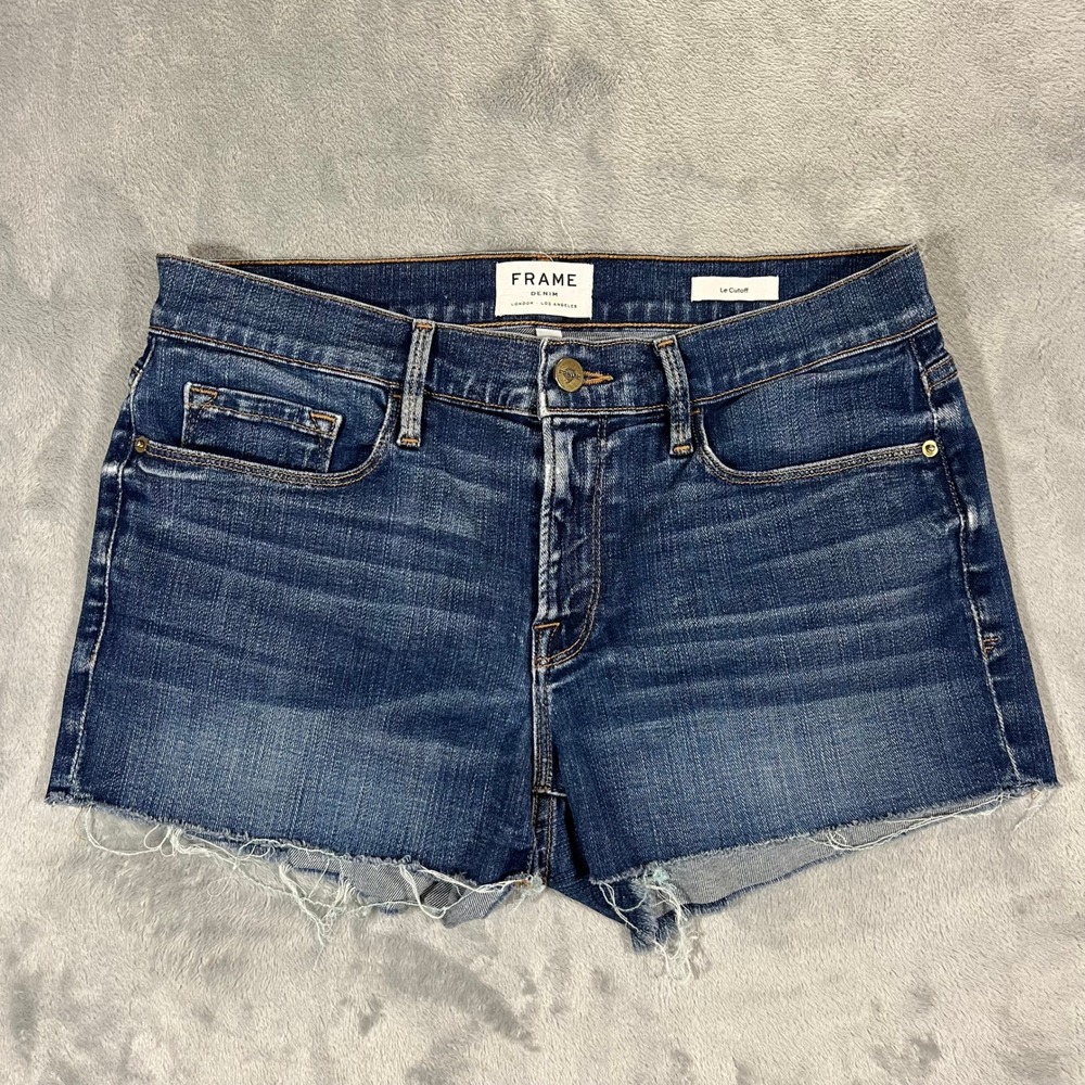 FRAME Denim Le Cutoff Williams Womens Size 28 Blue Raw Hem Stretch Shorts LC179